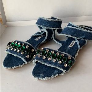 Miu Miu Denim Jeweled Sandals